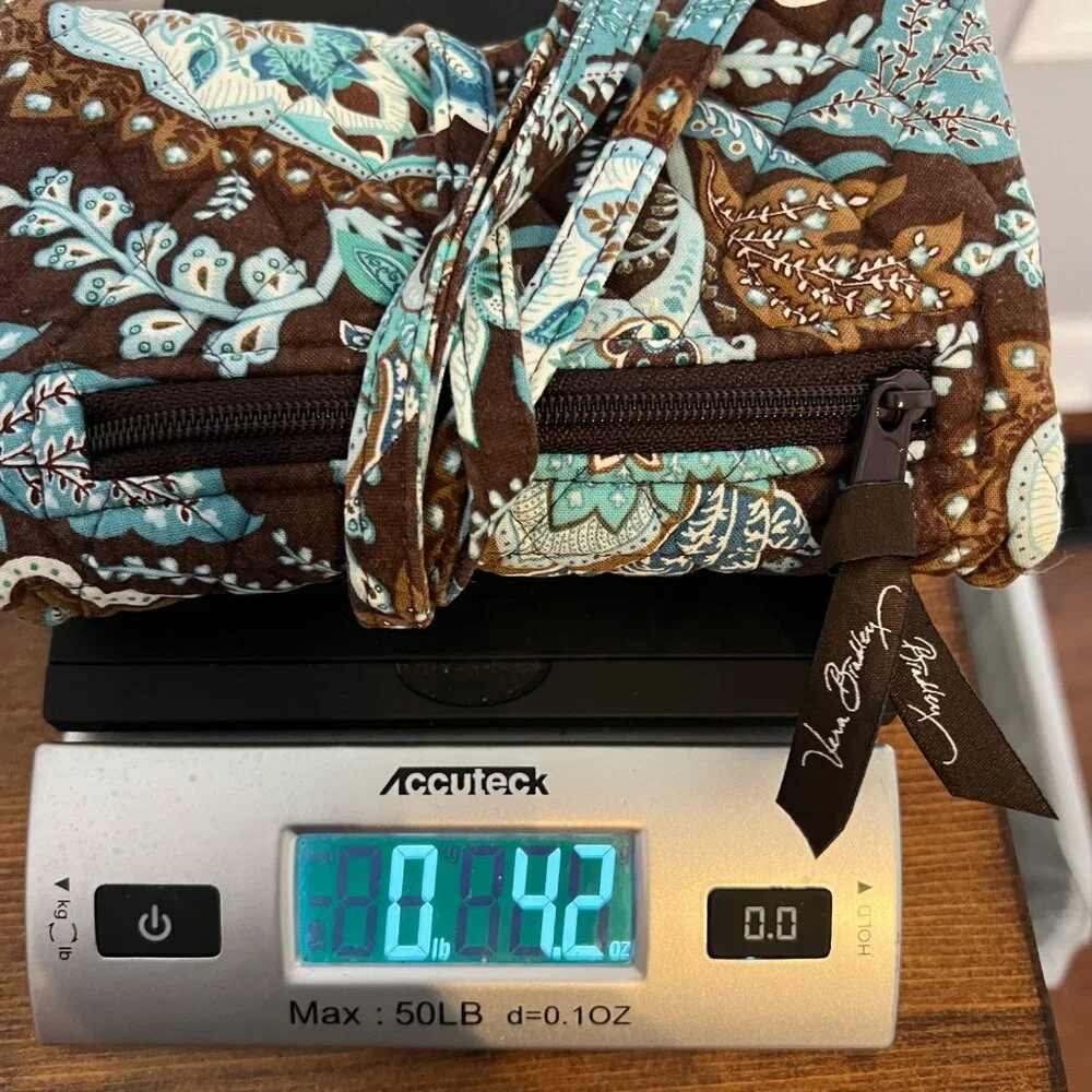 Vera Bradley Java Brown Blue Retired TriFold Wallet Crossbody Wristlet Purse